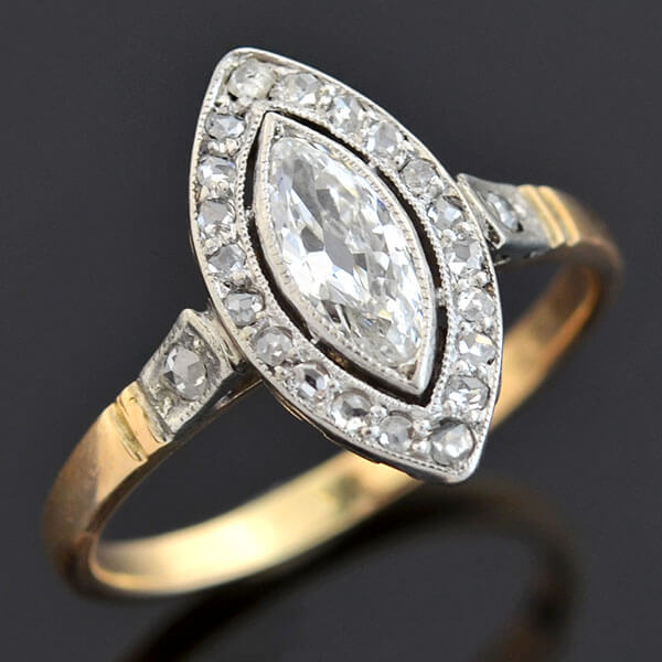 Edwardian 18kt Platinum Marquise Diamond Ring 0.65ct