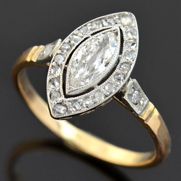 Edwardian 18kt Platinum Marquise Diamond Ring 0.65ct