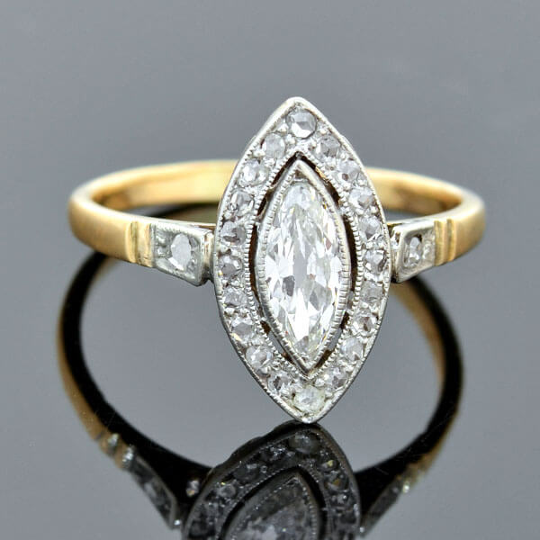 Edwardian 18kt Platinum Marquise Diamond Ring 0.65ct