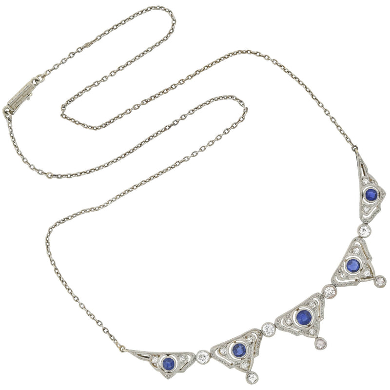 Edwardian Platinum/14kt Diamond + Natural Sapphire Necklace