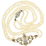 Edwardian 14kt/Platinum Seed Pearl + Diamond Centerpiece Necklace