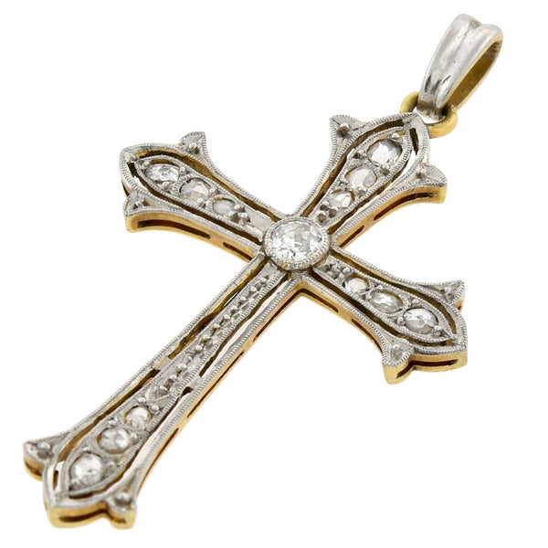 Edwardian Platinum Topped 18kt Rose Cut Diamond Cross Pendant