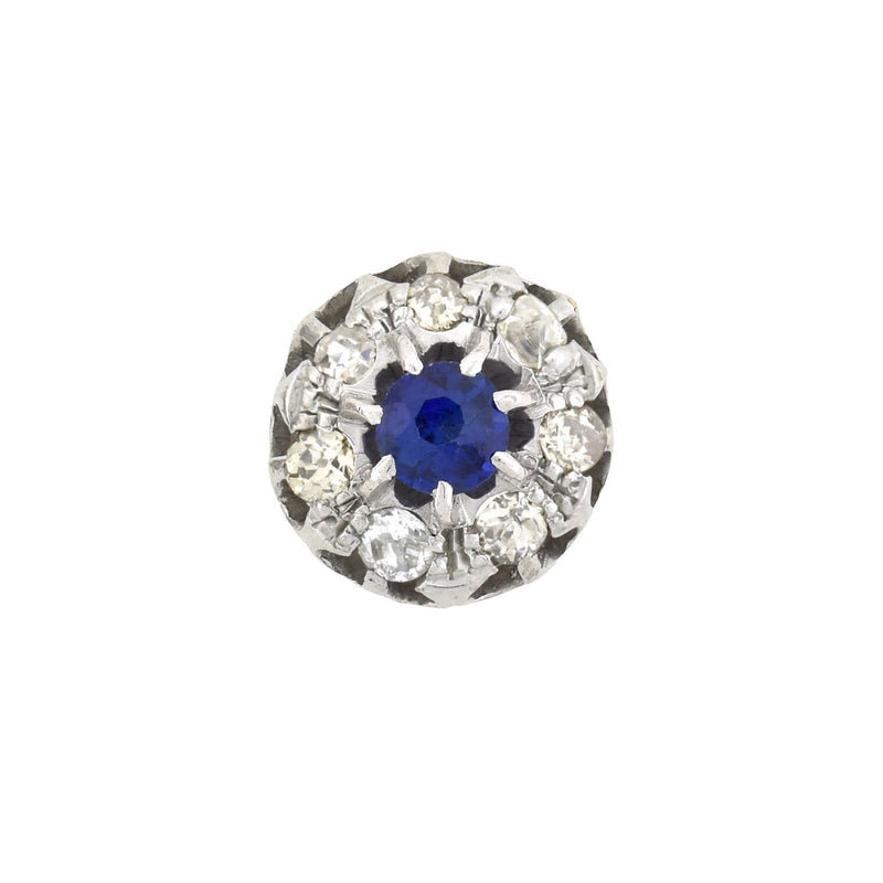 Edwardian 9kt/14kt Synthetic Sapphire + Diamond Stud Earrings