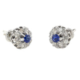 Edwardian 9kt/14kt Synthetic Sapphire + Diamond Stud Earrings
