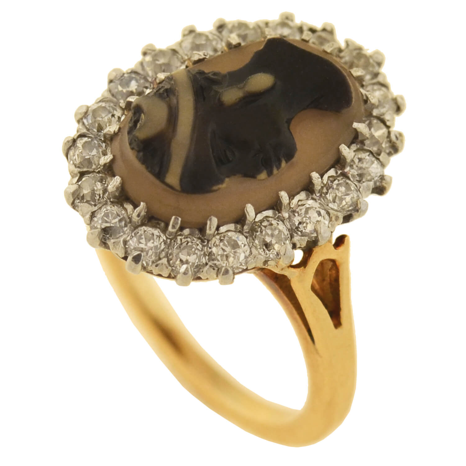 Edwardian 14kt/Platinum Blackamoor Cameo + Diamond Ring