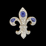 Edwardian 18kt/Platinum Natural Ceylon Sapphire + Diamond Fleur-de-Lys Pendant