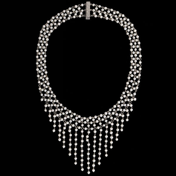 Edwardian Platinum, Diamond & Pearl Festoon Necklace