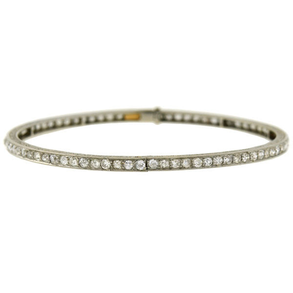 Edwardian Platinum Mine Cut Diamond Bangle Bracelet 5ctw