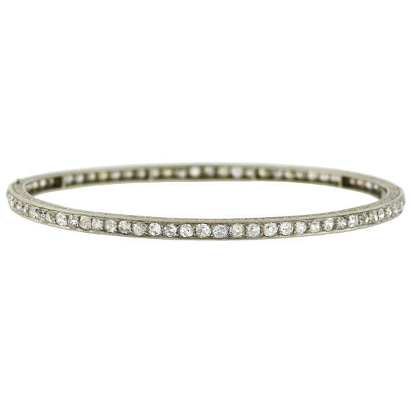 Edwardian Platinum Mine Cut Diamond Bangle Bracelet 5ctw