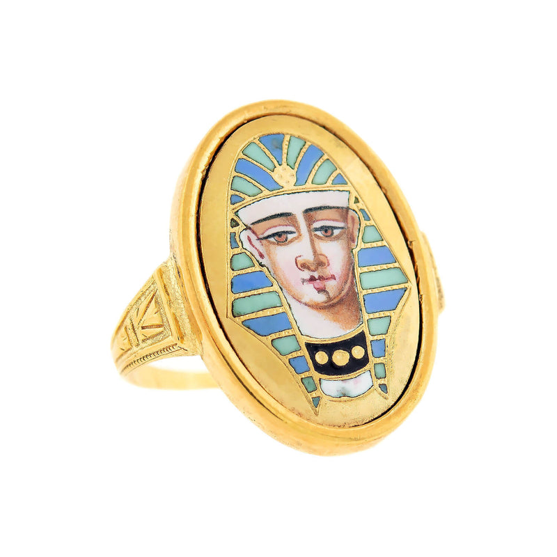 Late Victorian Egyptian Revival 18kt + Enamel Ring