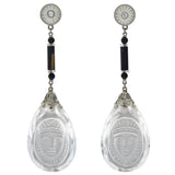 Art Deco Egyptian Revival Rock Crystal, Onyx + Diamond Necklace and Earring Set