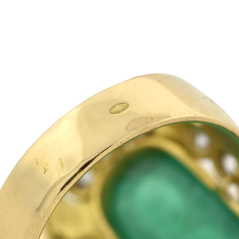 Art Nouveau 18kt/Sterling Large Enameled 6.50ct Emerald + Diamond Ring