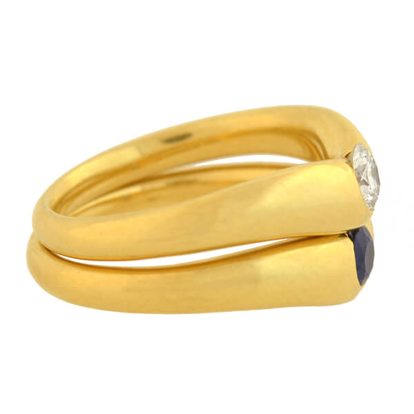 TIFFANY & CO. ELSA PERETTI Estate 18kt Diamond + Sapphire Curved Ring Set