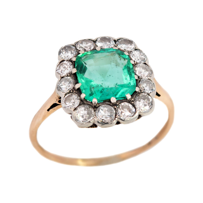 Edwardian 18k/Plat GIA No Treatment Colombian Emerald + Diamond Ring 1.25ctw