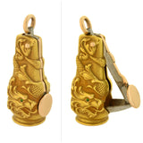 Art Nouveau 14kt Emerald Repousse Dragon Cigar Cutter Pendant + Victorian 14kt Enameled Slider Chain
