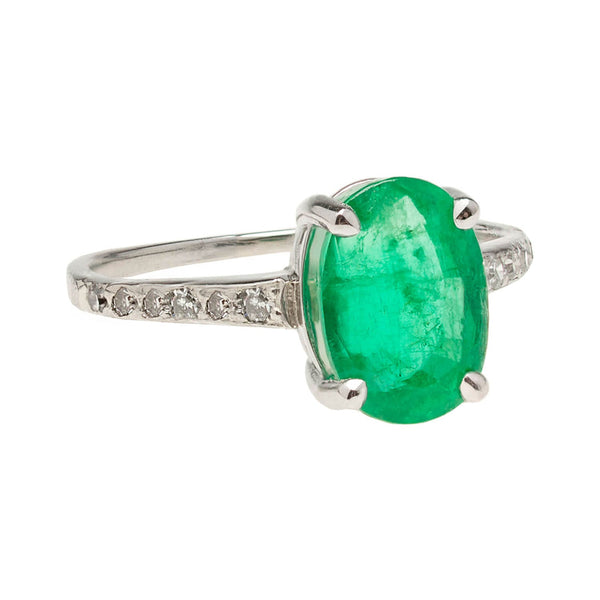 Art Deco Platinum Emerald & Diamond Ring 2.46ctw
