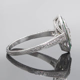 Art Deco Platinum Diamond + Emerald Engagement Ring
