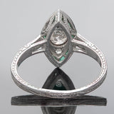 Art Deco Platinum Diamond + Emerald Engagement Ring