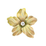 Edwardian 14kt Enamel & Diamond Flower Pin