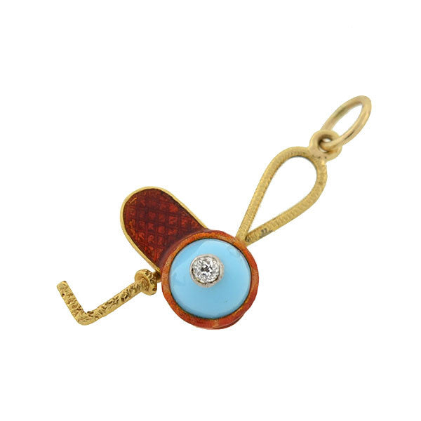 Victorian 18kt Enamel Jockey Cap & Riding Crop Charm