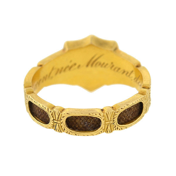 Victorian English 18kt Enamel & Woven Hair Mourning Ring