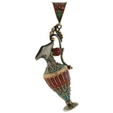 Victorian Sterling Enameled Etruscan Urn Earring + Pendant Set