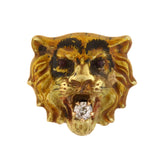 Victorian 15kt Enamel + Diamond Tiger Head Pendant