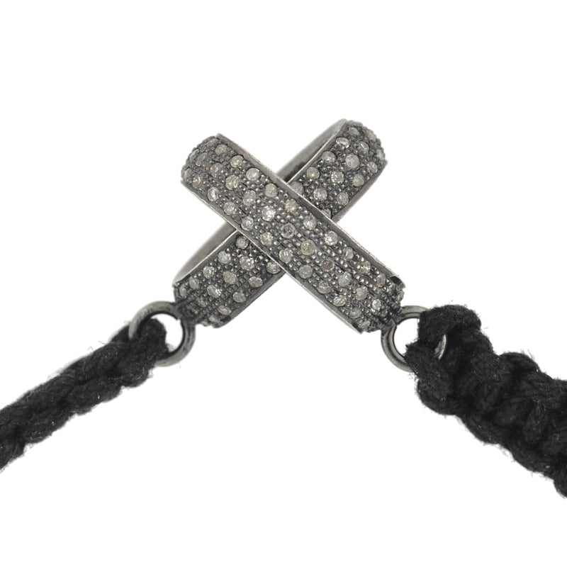Estate Sterling Diamond Interlocking Link + Macramé Cord Bracelet
