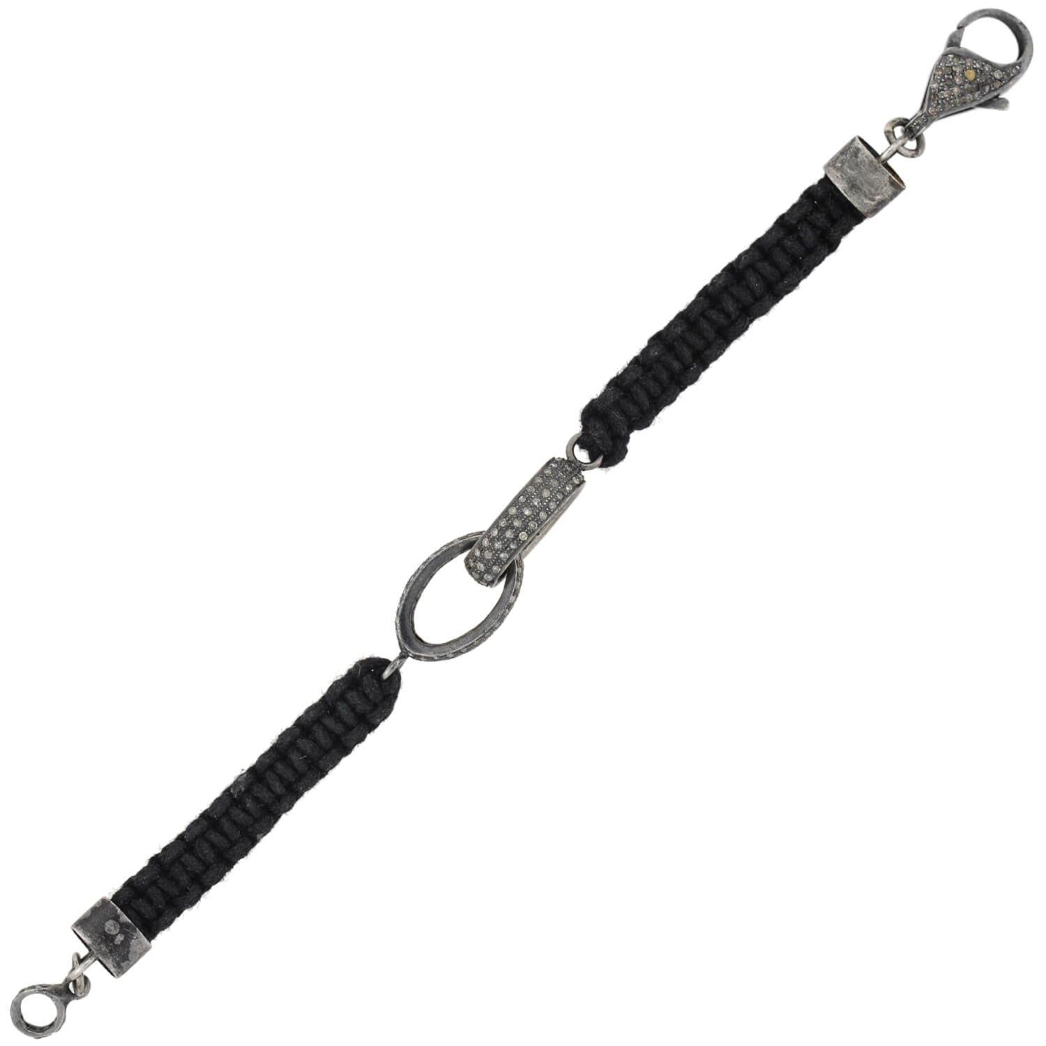 Estate Sterling Diamond Interlocking Link + Macramé Cord Bracelet