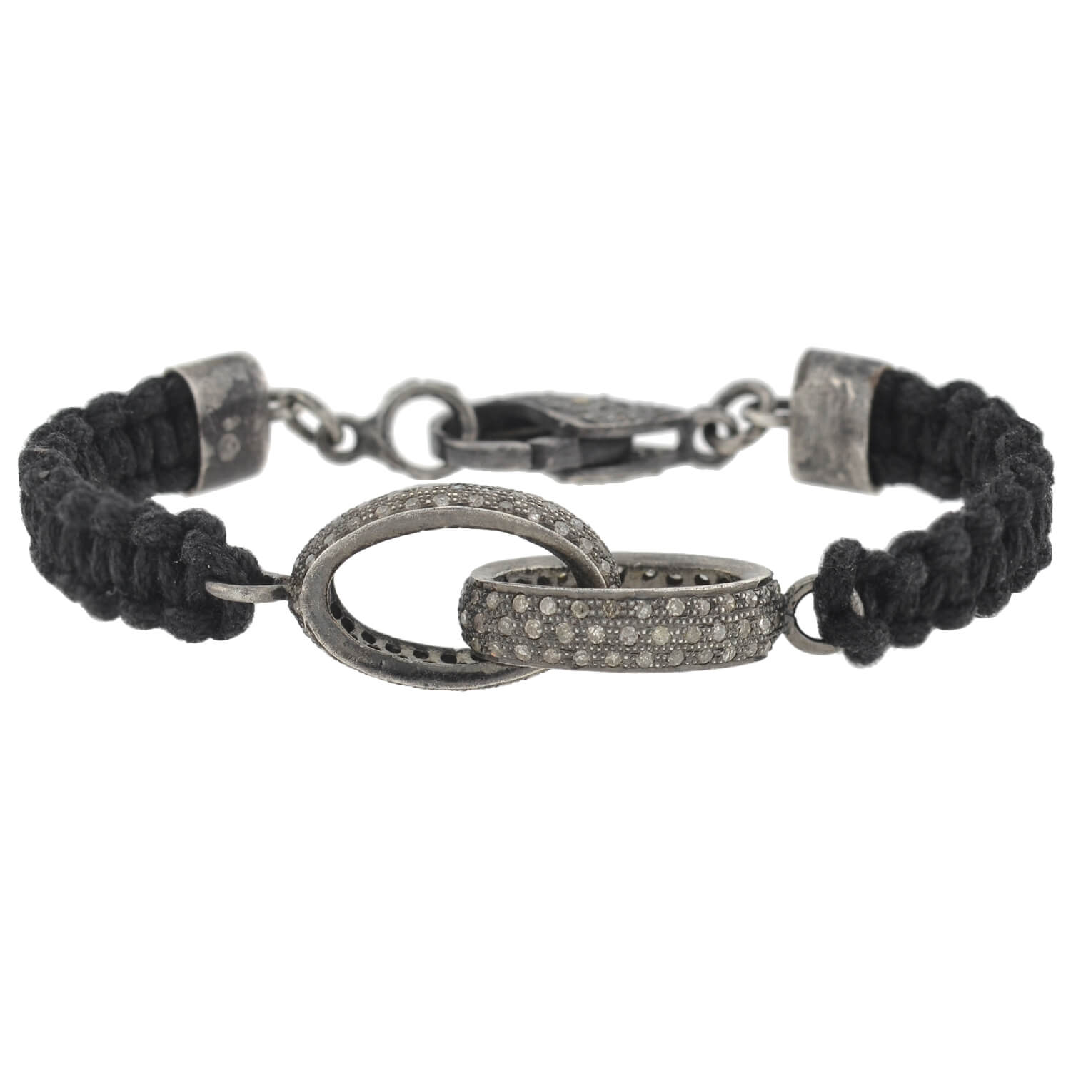 Estate Sterling Diamond Interlocking Link + Macramé Cord Bracelet