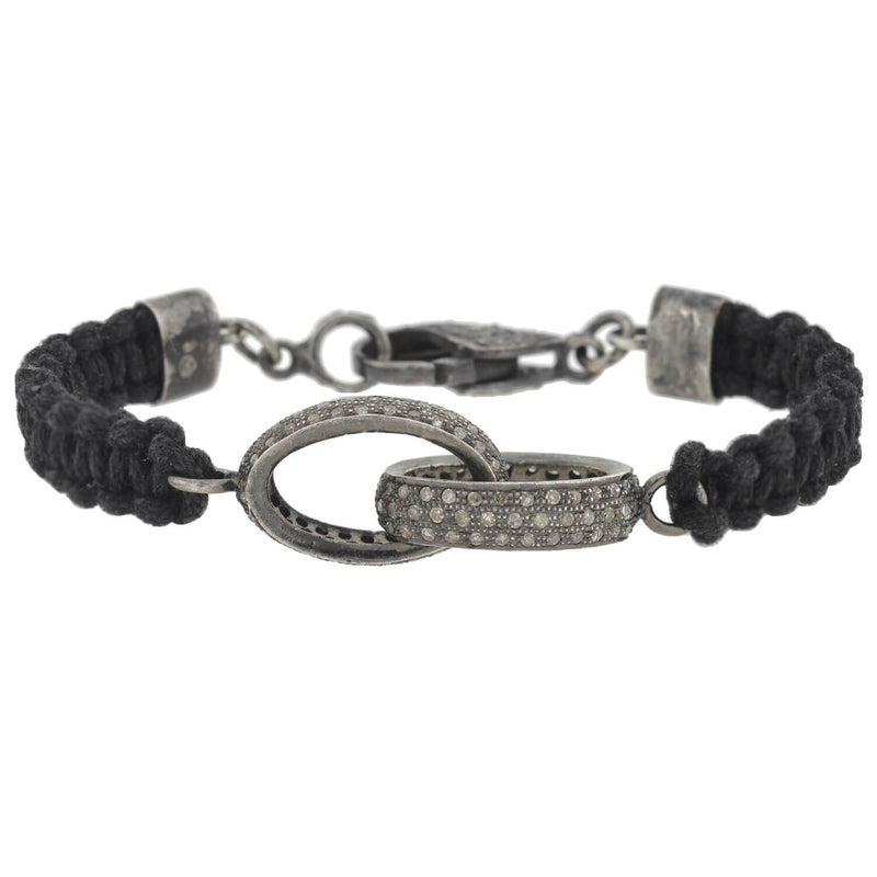 Estate Sterling Diamond Interlocking Link + Macramé Cord Bracelet