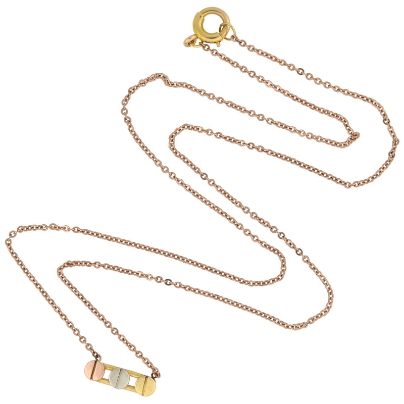 Estate 14kt Tricolor Gold Screw Head Motif Pendant Necklace 16.25"