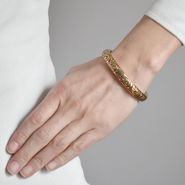 Victorian GoldFilled Repousse Hinged Bangle Bracelet A. Brandt + Son