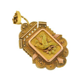 Victorian 15kt Multi-Tone Etruscan Bird Pin/Pendant with Locket