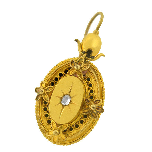 Victorian 15kt & Diamond Etruscan Starburst Earrings