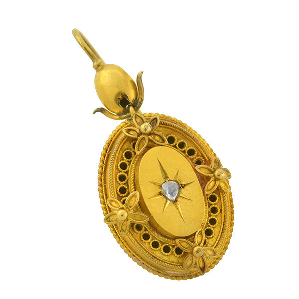 Victorian 15kt & Diamond Etruscan Starburst Earrings