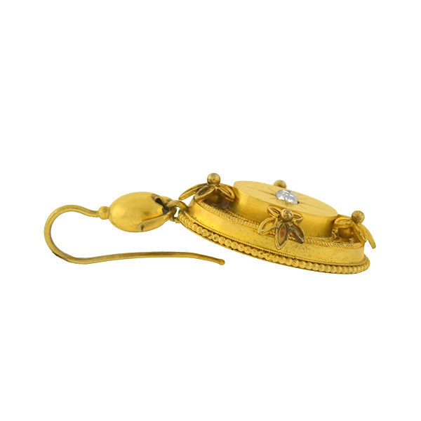 Victorian 15kt & Diamond Etruscan Starburst Earrings