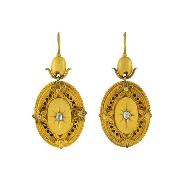 Victorian 15kt & Diamond Etruscan Starburst Earrings