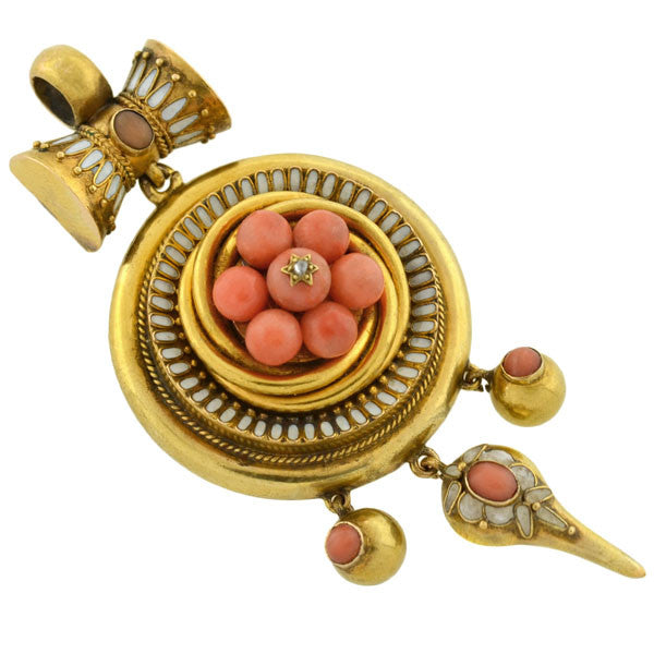 Victorian 18kt Coral Enamel Locket/Pendant