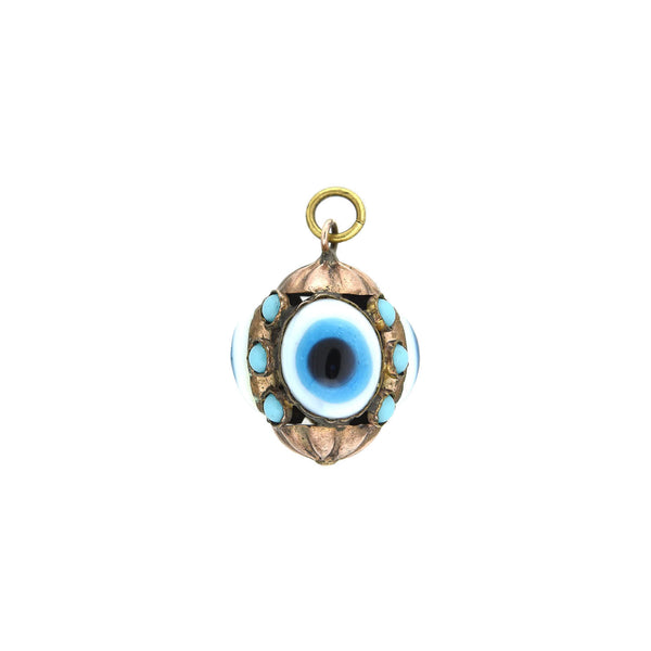Vintage 9kt + Handblown Glass "Evil Eye" Caged Ball Pendant