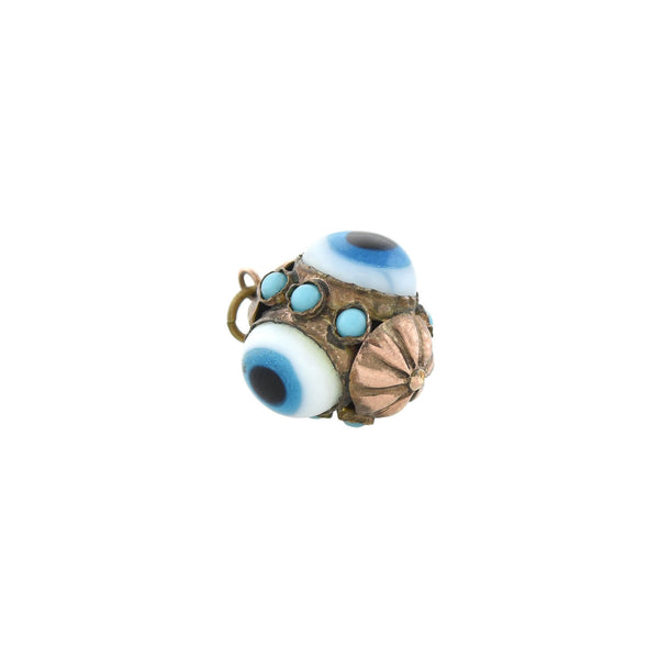 Vintage 9kt + Handblown Glass "Evil Eye" Caged Ball Pendant