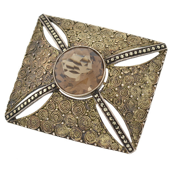 THEODOR FAHRNER Art Deco Sterling Topaz & Marcasite Pin
