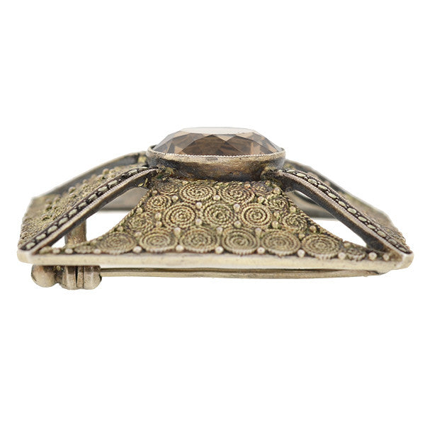 THEODOR FAHRNER Art Deco Sterling Topaz & Marcasite Pin
