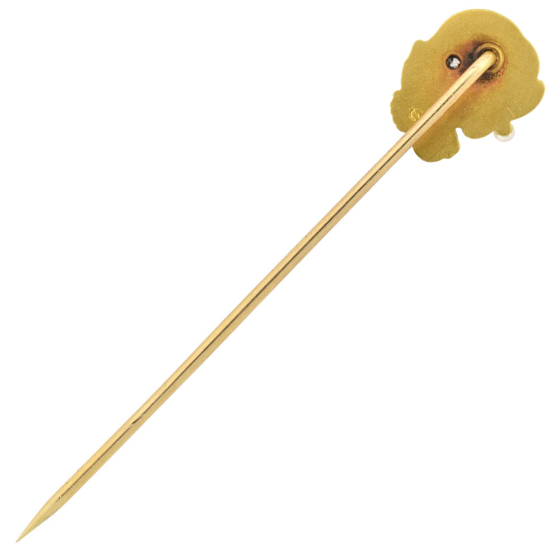 F.H. CUTLER & CO. Art Nouveau 14kt Diamond, Pearl + Enamel Lady Stick Pin
