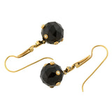 Victorian 14kt Faceted Onyx Sphere + Pearl Enameled Earrings