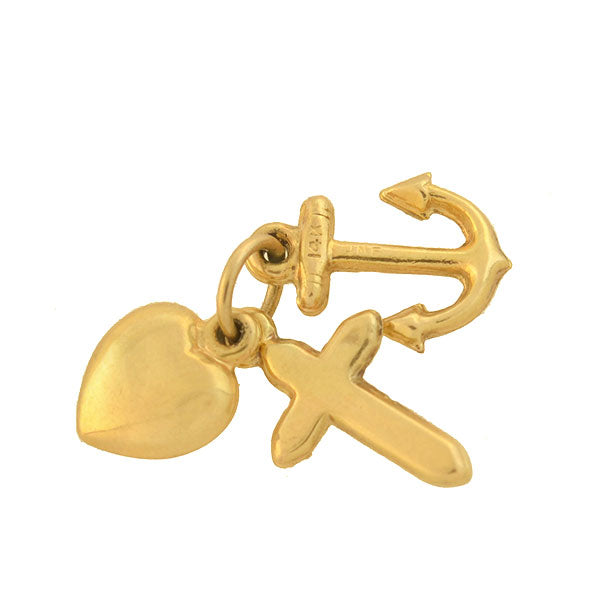 Late Art Deco 14kt "Faith, Hope & Charity" Charm Pendant