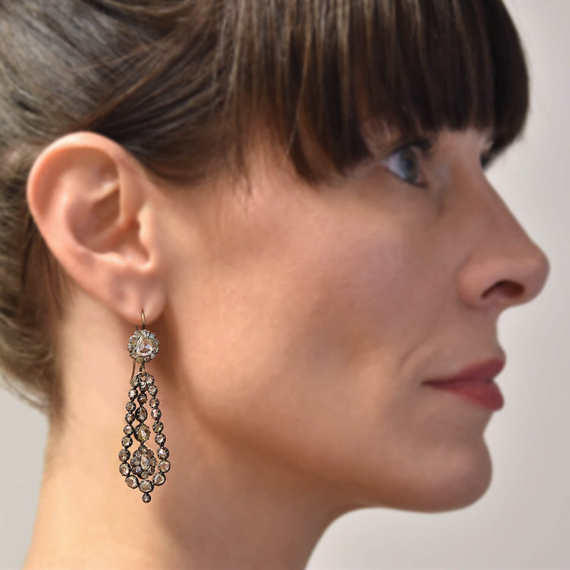 Georgian Important Sterling/18kt Rose Cut Diamond Teardrop Earrings