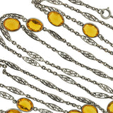 Art Nouveau Long Sterling & "Citrine" Glass Filigree Muff Chain 36"