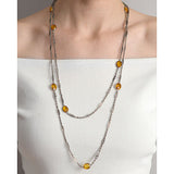 Art Nouveau Long Sterling & "Citrine" Glass Filigree Muff Chain 36"