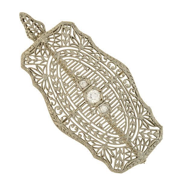 Edwardian 14kt White Gold Diamond Filigree Pin/Pendant